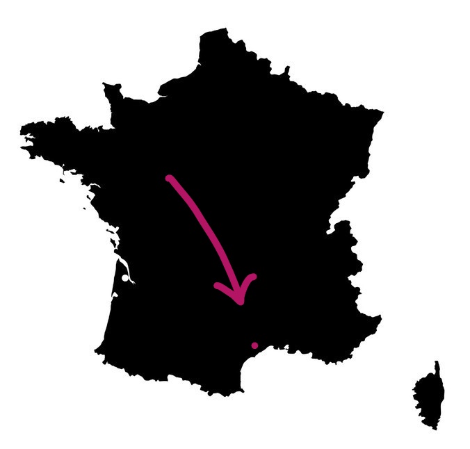 Carte de France situant l'appellation d'origine contrôlée viticole Languedoc
