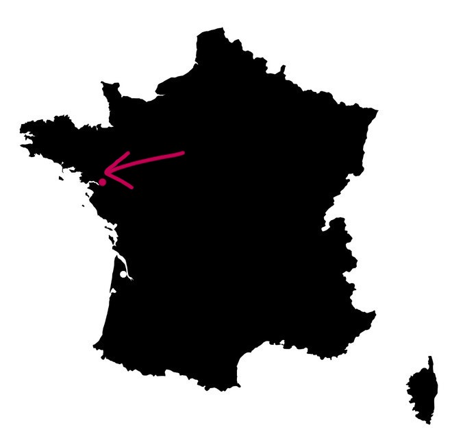 Carte de France situant l'appellation d'origine contrôlée viticole Muscadet