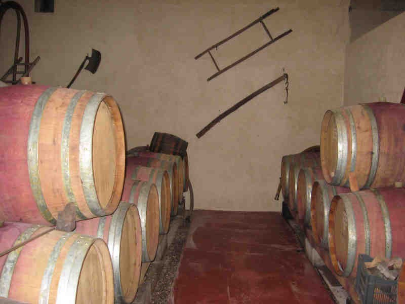 Chai de vinification du Domaine Richard dans la vallée du Rhône, avec les fûts de chêne